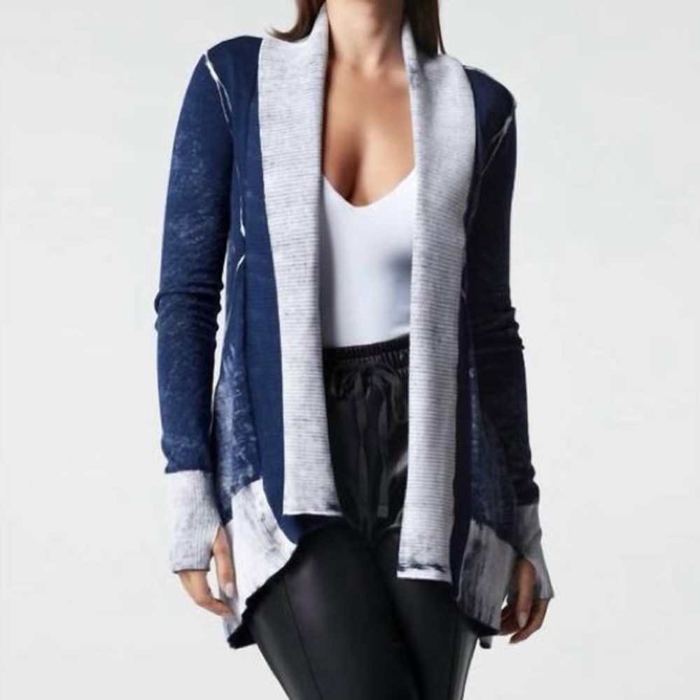 BLANC NOIR huntress  drape front cardigan in dress blues size small